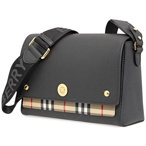 burberry mini leather and vintage check crossbody bag black|Burberry men's leather messenger bag.